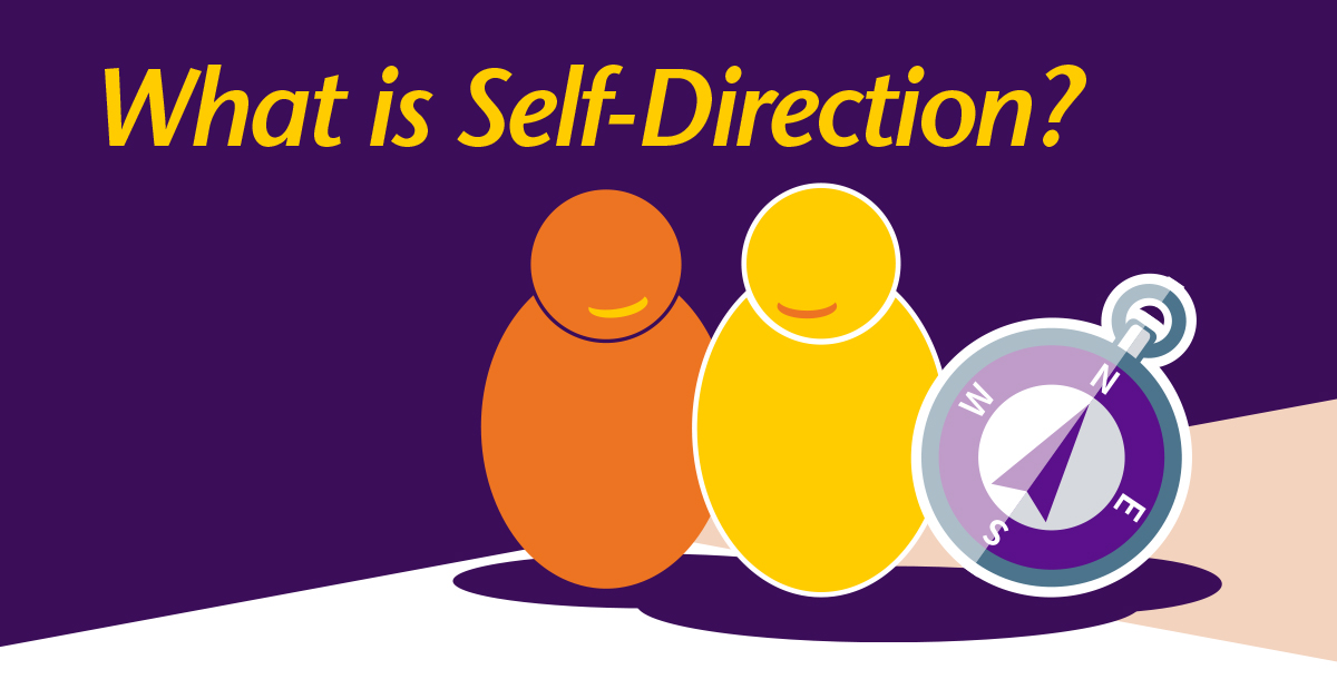 What is self-direction with two illustrated people and a compass