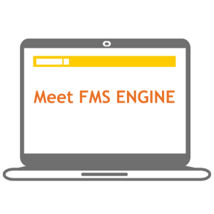 Laptop computer with script saying Meet FMS Engine